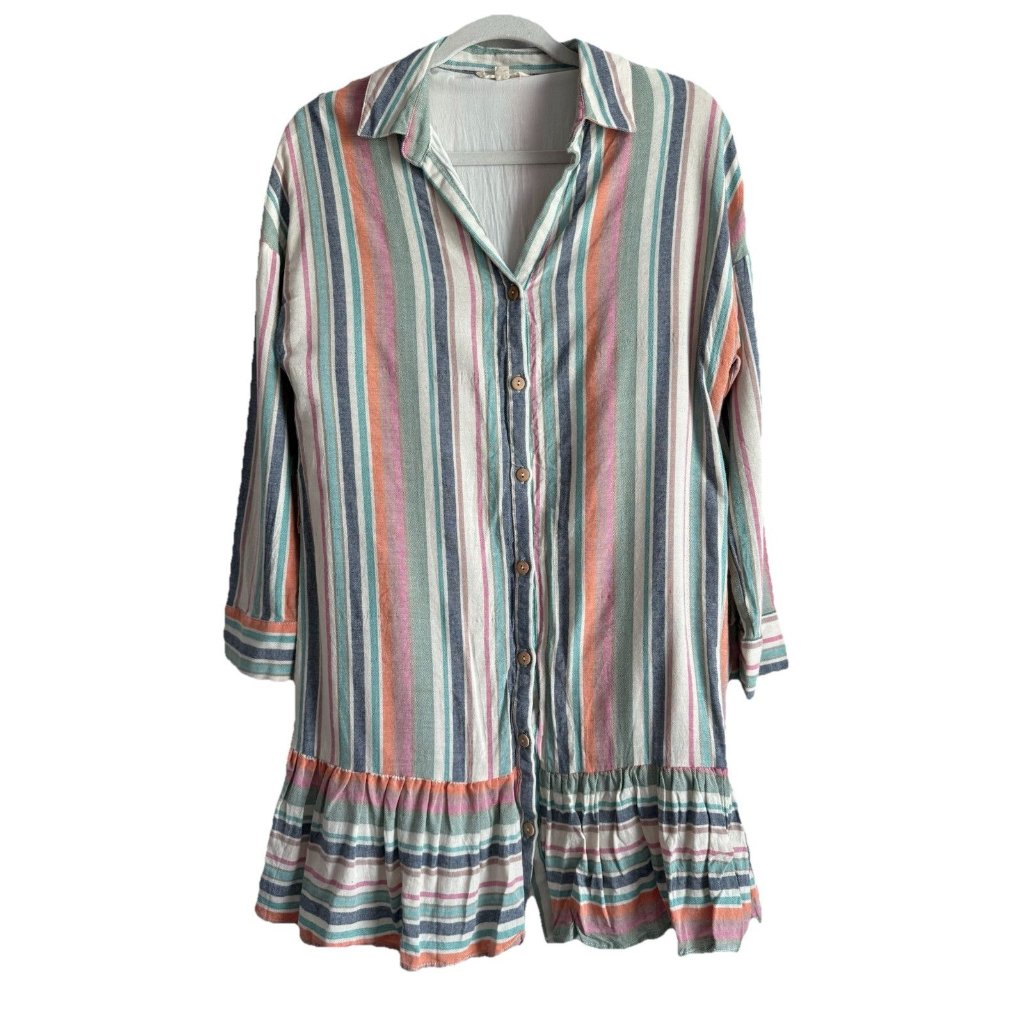 Entro Womens Size Small Striped Button Down Lined Flowy Cottagecore Tiered Dress